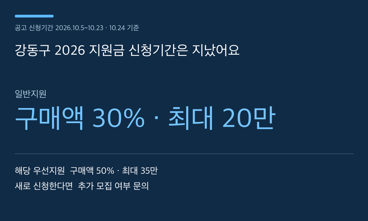 강동구 2026 지원금 신청기간은 지났어요 — 본문 내용을 정리한 자체 도표