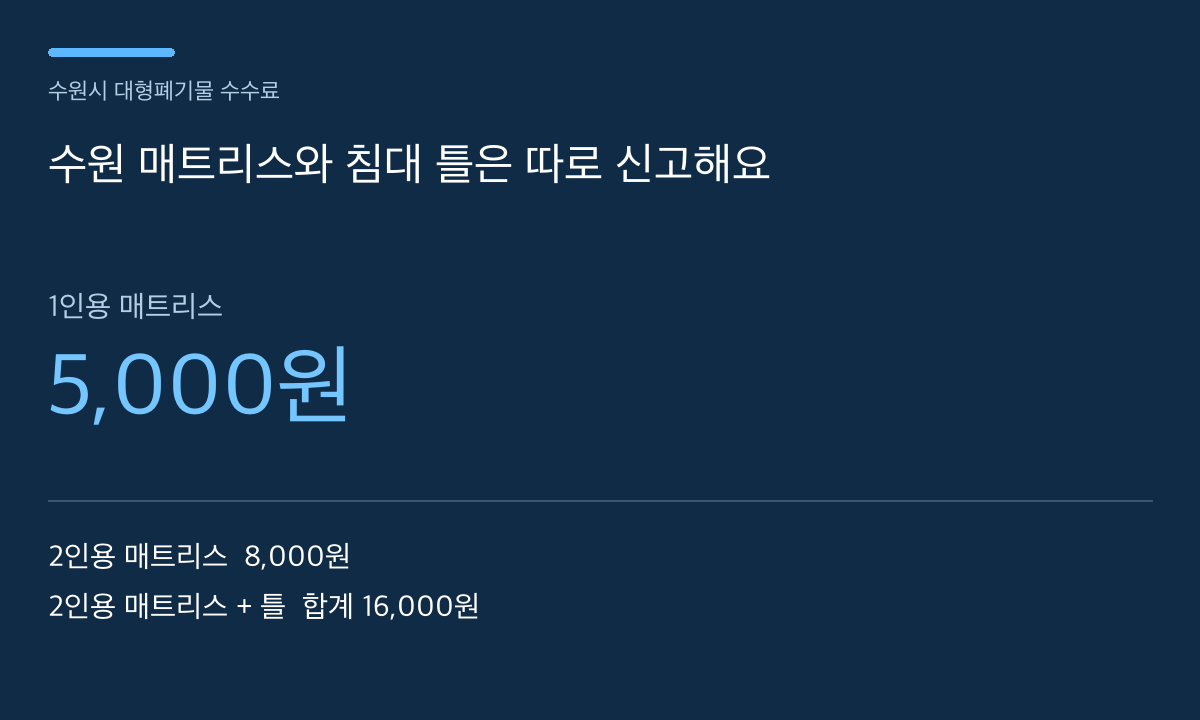 수원 매트리스와 침대 틀은 따로 신고해요 — 본문 내용을 정리한 자체 도표
